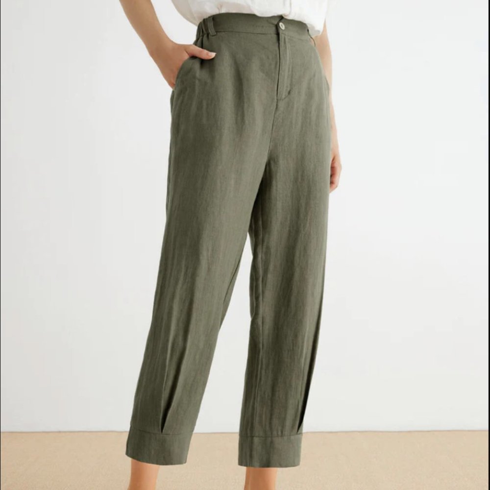 Grae Cove XXL Aaliyah 100% Linen High Waisted Cropped Pants